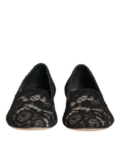 Dolce & Gabbana Black Taormina Lace Slip On Flats Shoes