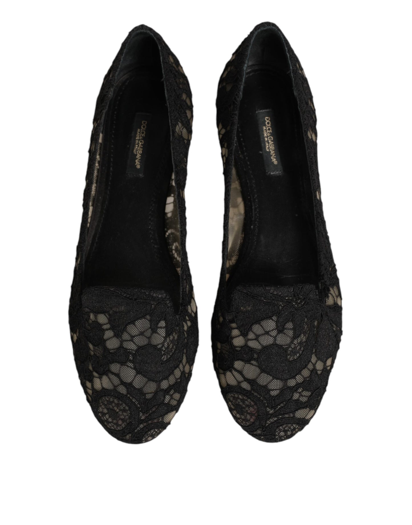 Dolce & Gabbana Black Taormina Lace Slip On Flats Shoes