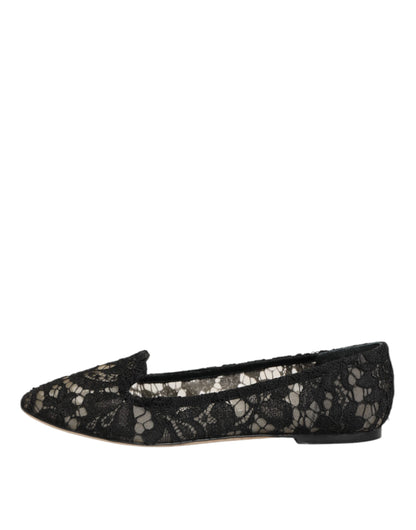 Dolce & Gabbana Black Taormina Lace Slip On Flats Shoes