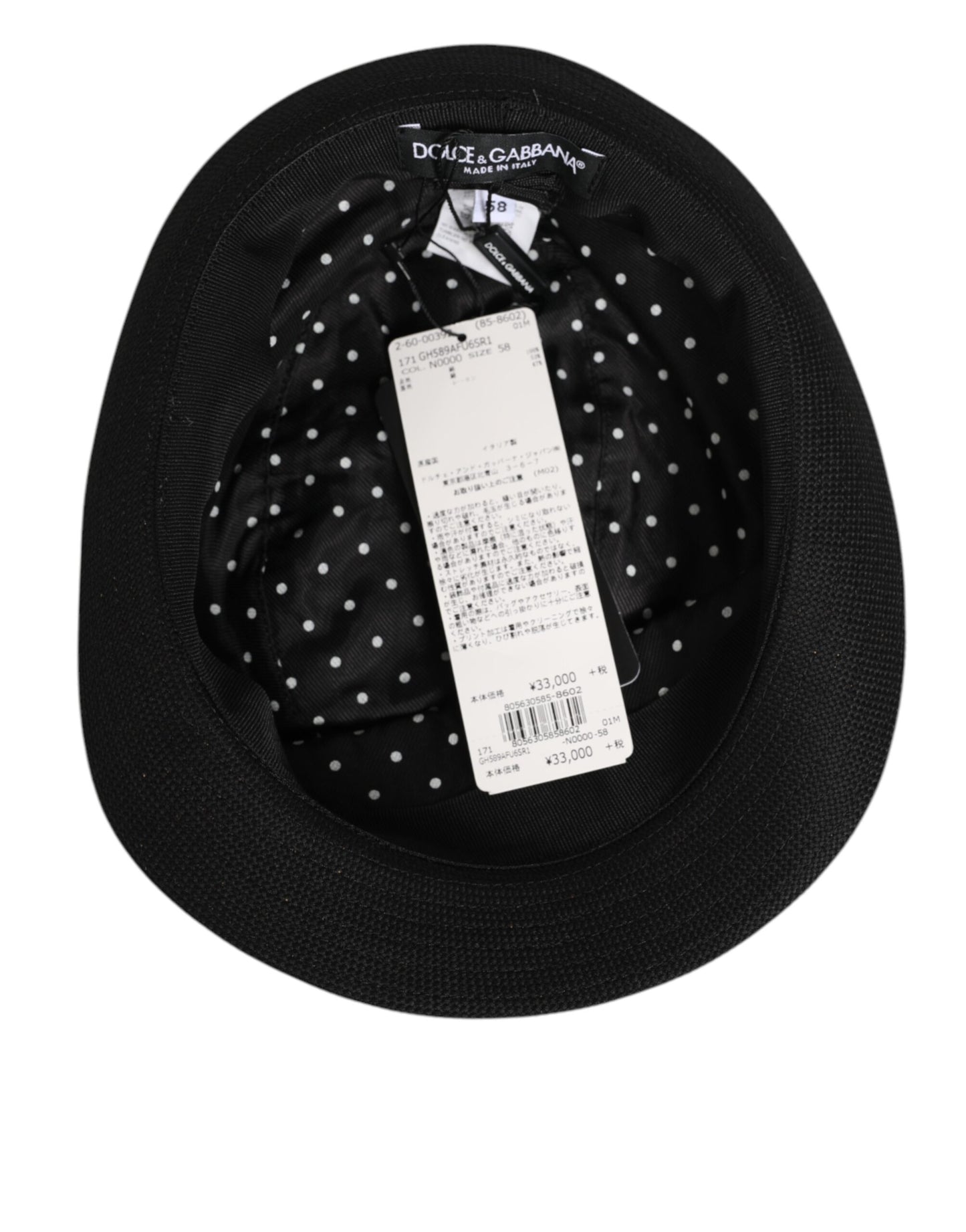 Dolce & Gabbana Black Cotton Polka Dot Lining Fedora Men Hat