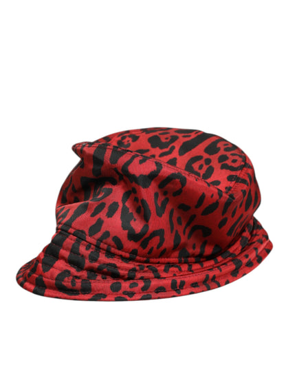 Dolce & Gabbana Red Black Nylon Leopard Print Bucket Men Cap Hat
