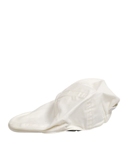 Dolce & Gabbana White Cotton Blend Leather Trim Flat Men Cap Hat