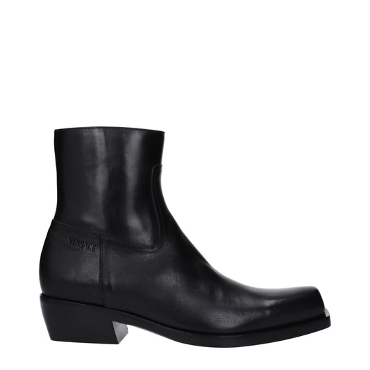 Versace Black Leather Ankle Boots