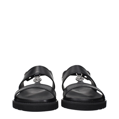 Versace Black Leather Flat Sandals