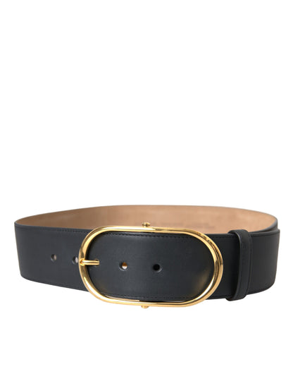 Dolce & Gabbana Black Leather Classic Metal Oval Buckle Belt