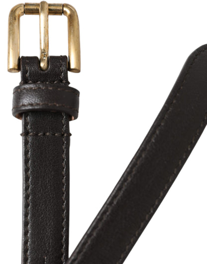 Dolce & Gabbana Black Leather Long Skinny Gold Metal Buckle Belt