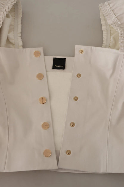 PINKO White Square Neck Button Down Crop Blouse