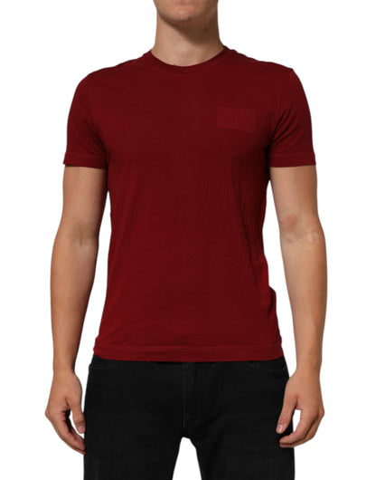Dolce & Gabbana Maroon Cotton Crew Neck Short Sleeves T-Shirt