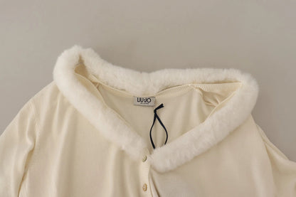 Liu Jo White Viscose Long Sleeves Fur Shearling Blouse
