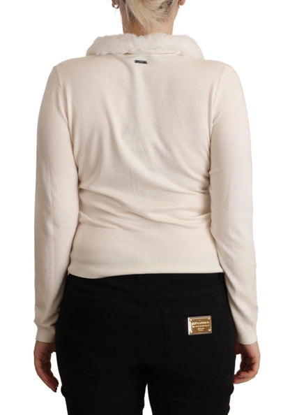 Liu Jo White Viscose Long Sleeves Fur Shearling Blouse