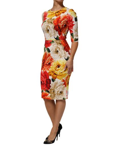 Dolce & Gabbana Multicolor Floral Print Viscose Sheath Dress