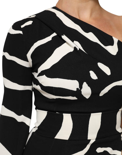 Dolce & Gabbana Black White One Shoulder High Slit Mini Dress