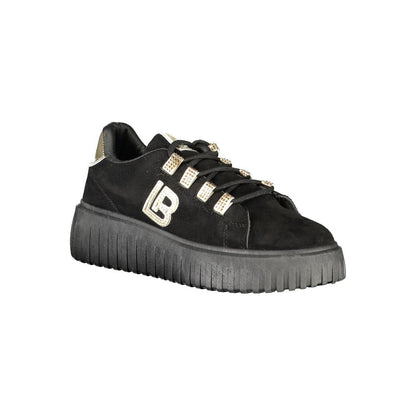 Laura Biagiotti Black Polyester Women Sneaker with Gold Detail and Rhinestone Accents