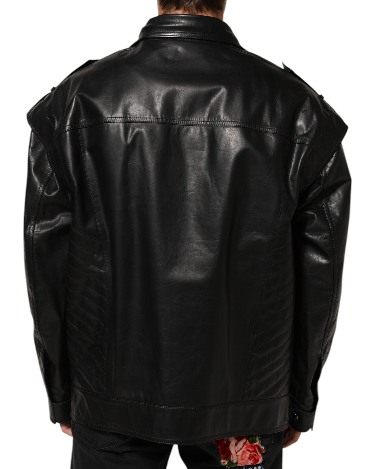 Dolce & Gabbana Black Leather Full Zip Biker Blouson Jacket