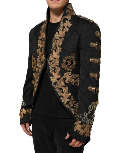 Dolce & Gabbana Black Brocade Embroidery Men Coat Jacket