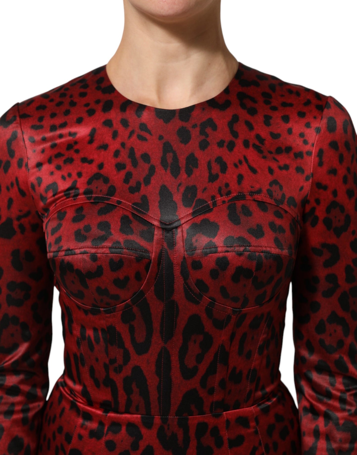 Dolce & Gabbana Red Leopard Sheath Long Sleeves Dress