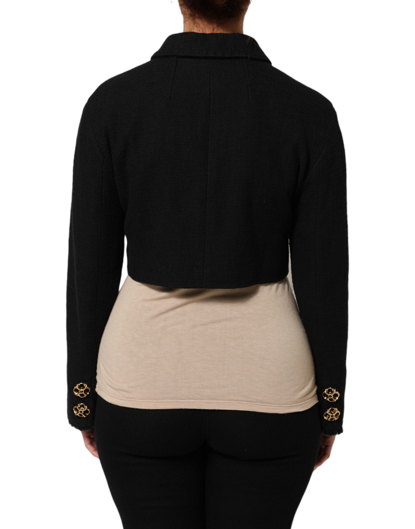 Dolce & Gabbana Black Cotton Full Zip Cropped Coat Jacket