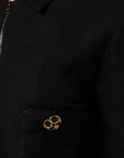 Dolce & Gabbana Black Cotton Full Zip Cropped Coat Jacket