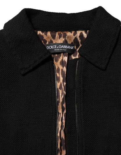 Dolce & Gabbana Black Cotton Full Zip Cropped Coat Jacket