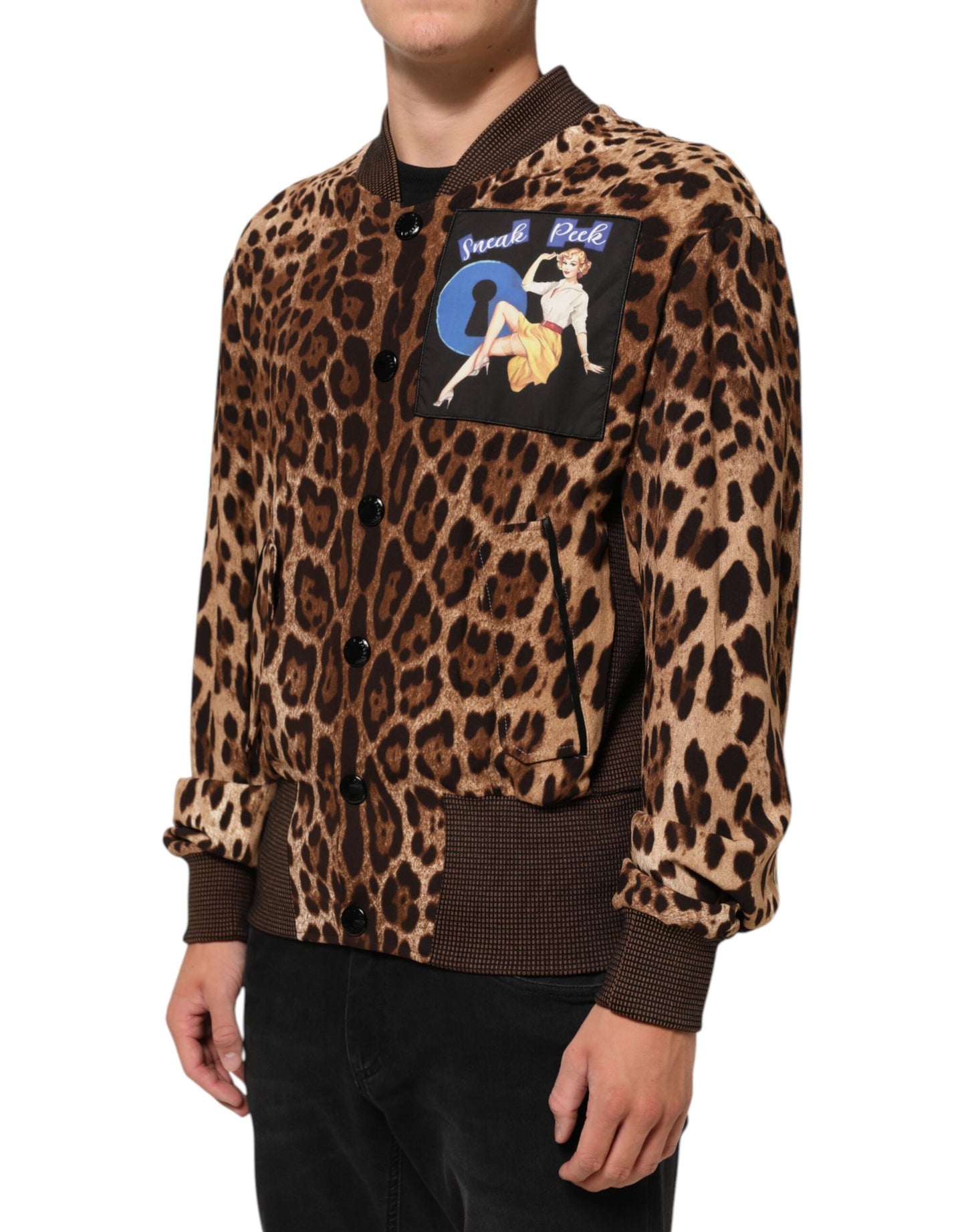 Dolce & Gabbana Brown Leopard Print "Sneak Peek" Patch Jacket