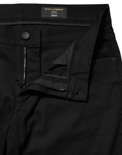 Dolce & Gabbana Black Cotton Mid Waist Skinny Men Denim Jeans