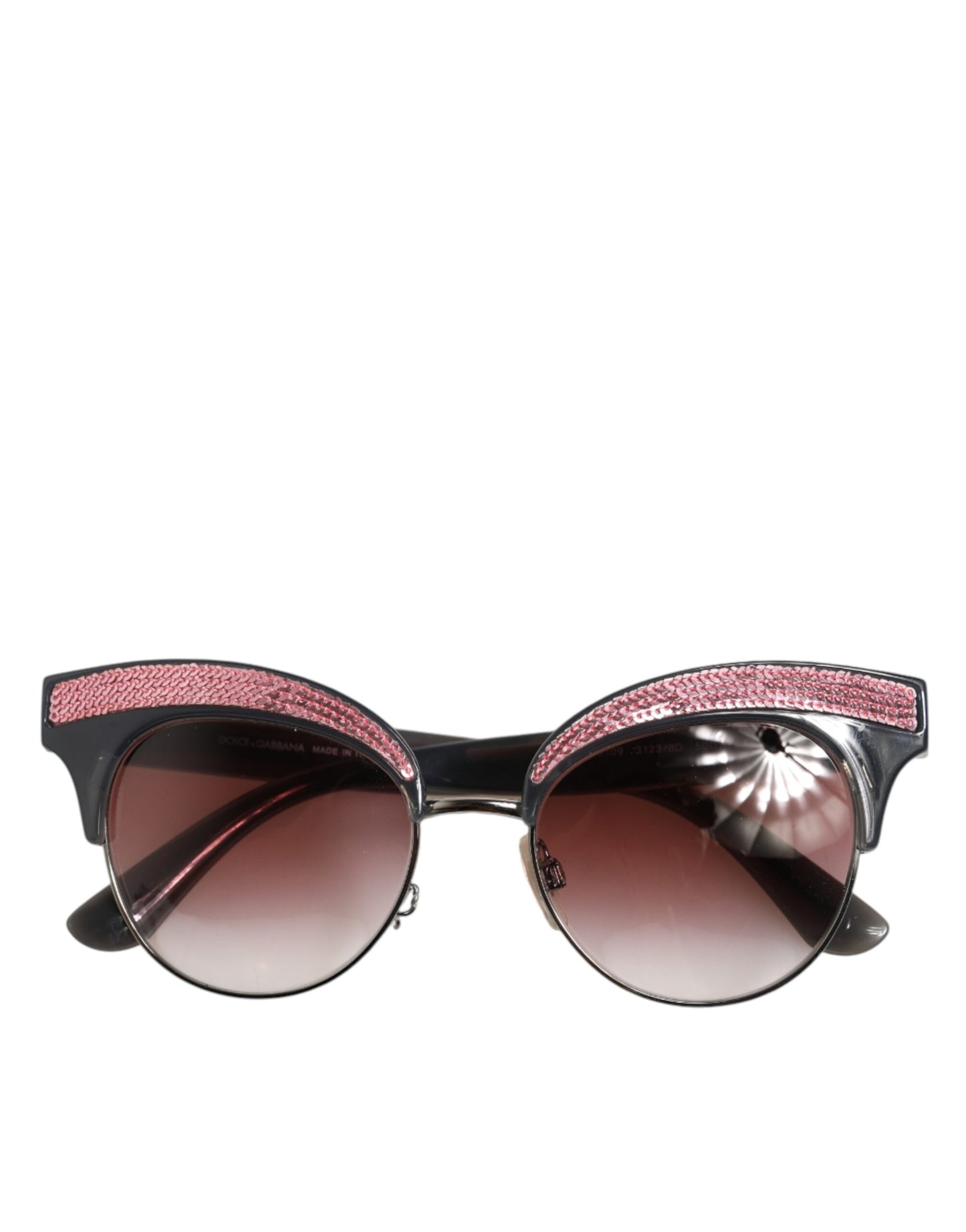 Dolce & Gabbana Black Pink Mirrored Cat Eye Sequined Sunglasses