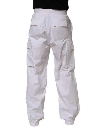 Dolce & Gabbana White Linen Straight Cargo Men Trouser Pants
