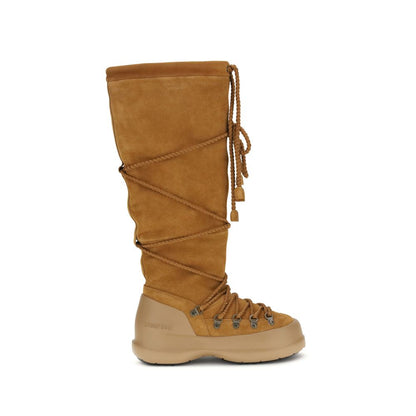 Moon Boot Brown Calf Leather Bos Taurus Lace-Up Boots