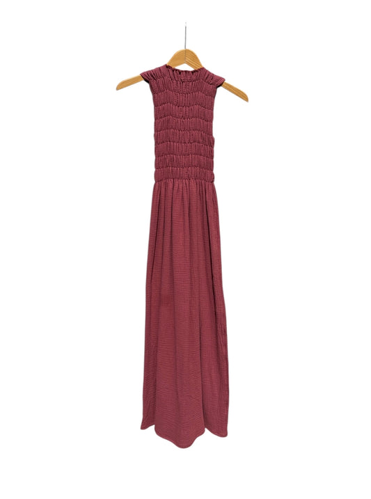 735 Alber Gathered Dress in Organic Cotton Muslin     Fluorescent pink