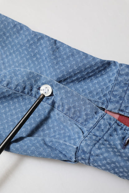 AGLINI Blue Denim Slim Fit Collared Long Sleeve Casual Shirt