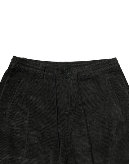 Dondup Black Mid Waist Cropped Corduroy Men Trouser Pants