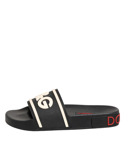 Dolce & Gabbana Black Rubber Slides Sandals Beachwear Shoes