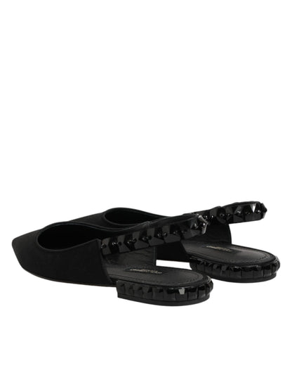 Dolce & Gabbana Black Crystal Charmeuse Slingback Shoes