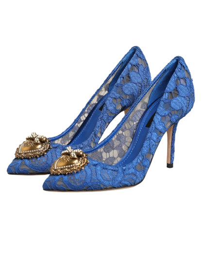 Dolce & Gabbana Blue Taormina Lace DEVOTION Pumps Shoes \