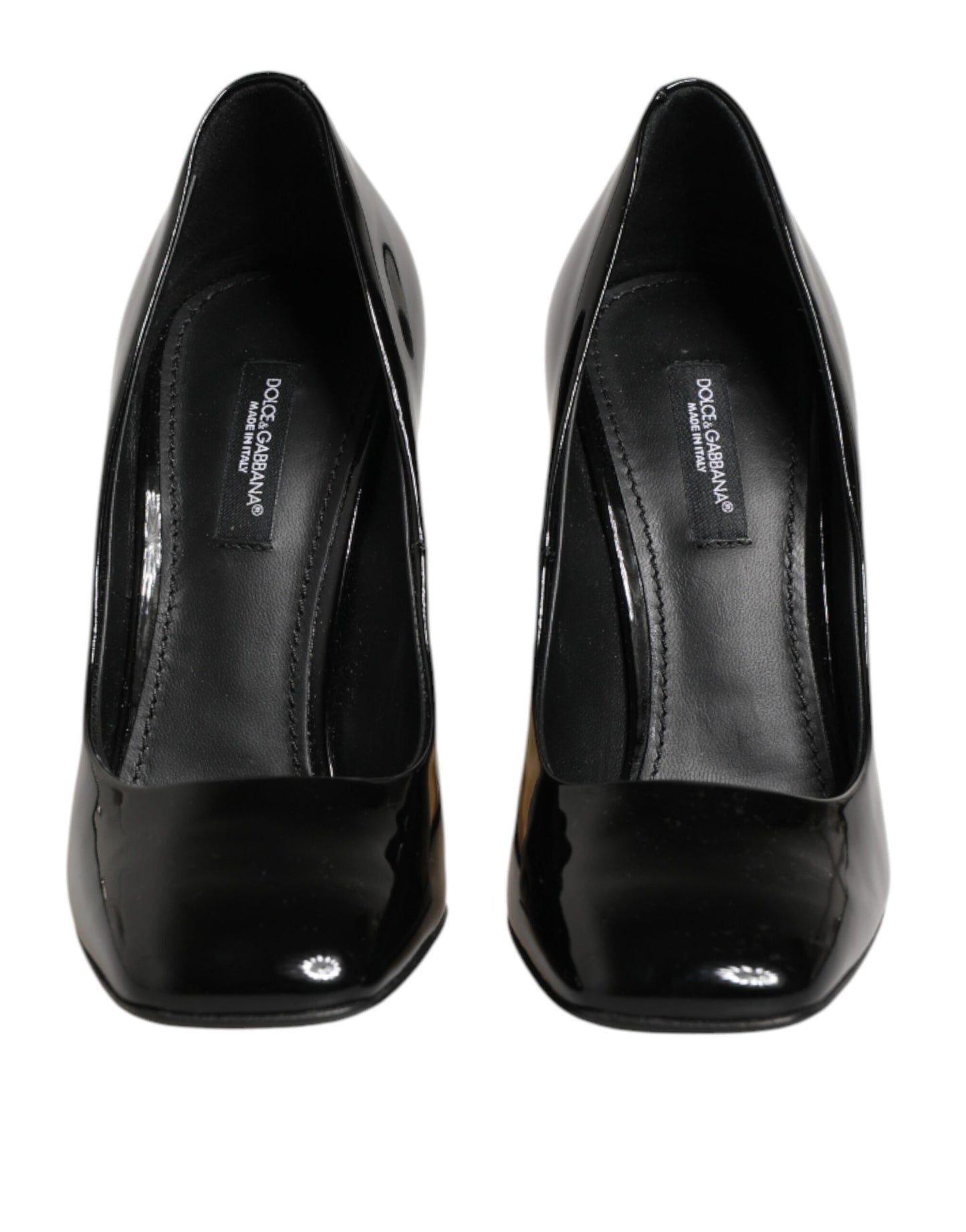 Dolce & Gabbana Black Gold Patent Leather Logo Heels Pumps Shoes
