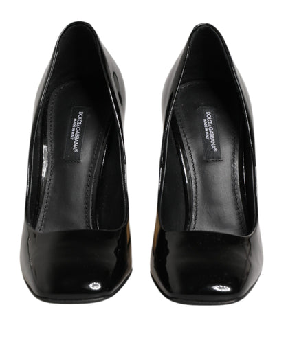 Dolce & Gabbana Black Gold Patent Leather Logo Heels Pumps Shoes