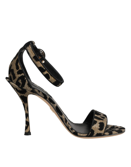 Dolce & Gabbana Gold Leopard Ankle Strap Heels Sandals Shoes