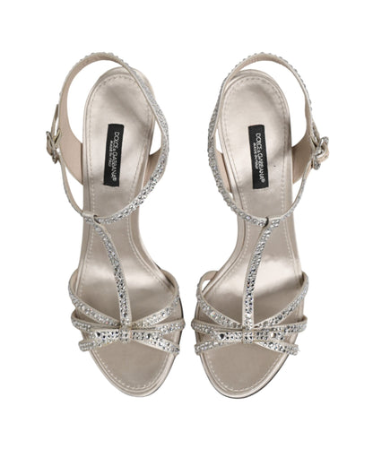 Dolce & Gabbana Silver Strass Ankle Strap Heels Sandals Shoes