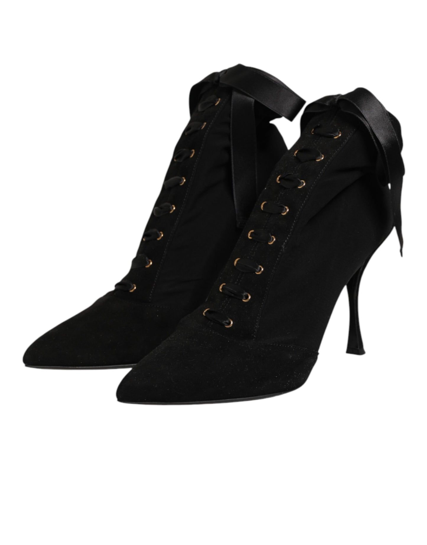 Dolce & Gabbana Black Stiletto Heels Lace Up Boots Shoes