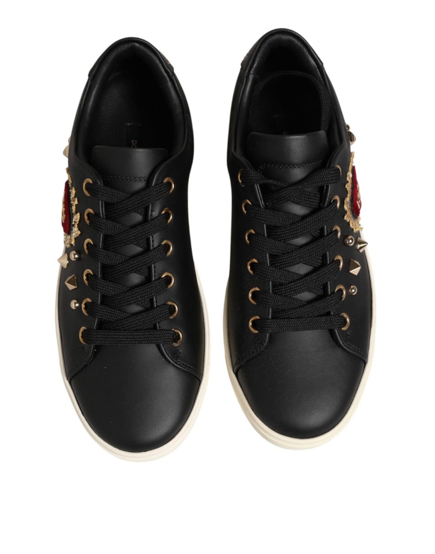 Dolce & Gabbana Black Leather Sacred Heart Sneakers Shoes