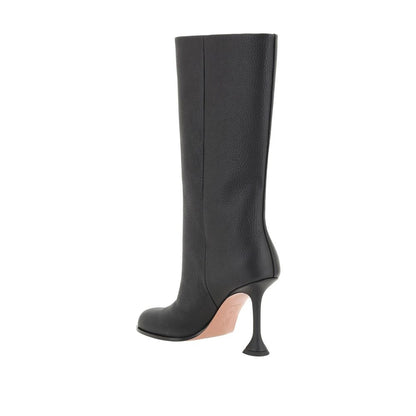 Amina Muaddi Black Calfskin High Heel Boots