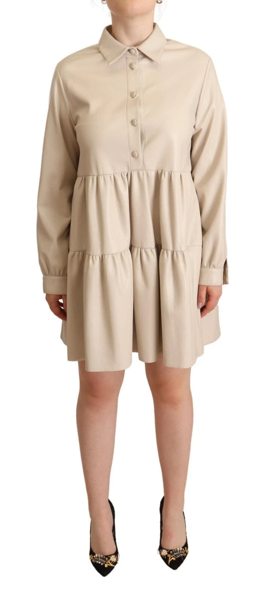 Jucca Leather Beige Long Sleeves Collared A-line Mini  Dress
