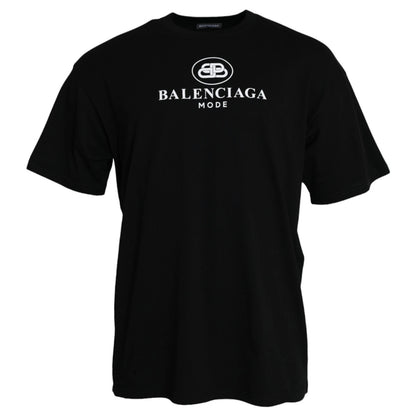 Balenciaga Black Cotton Logo Print Crew Neck Short Sleeves T-shirt
