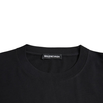 Balenciaga Black Cotton Logo Print Crew Neck Short Sleeves T-shirt