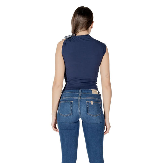 Guess Blue Cotton Sleeveles T-Shirt