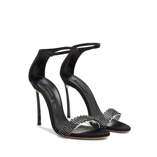 Casadei Black Silk Stiletto Heel Sandals