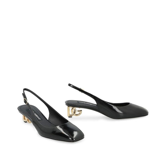 Dolce & Gabbana Black Calfskin Mid Heel Pumps