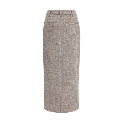 Brunello Cucinelli Brown Fleece Wool Long Skirt