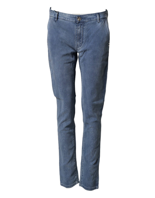 Nine In The Morning Blue Cotton Stretch Men Chino Trouser Pants