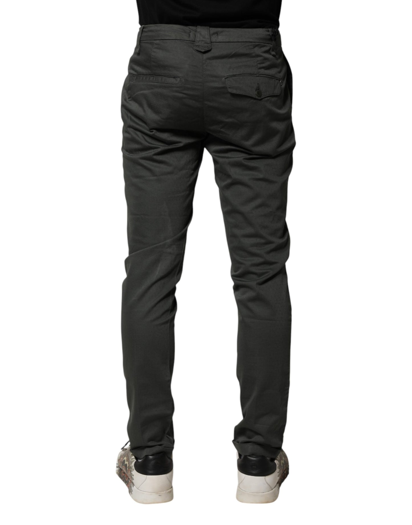 Dondup Dark Gray Cotton Mid Waist Skinny Men Chino Trouser Pants